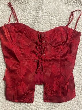 Cotton Candy Red Lace-Up Satin Bustier